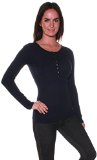 Active Basic Ribbed Poly Cotton Button Long Sleeve Casual Shirt Top (Large, Navy)