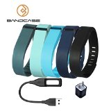 Bandcase Set Size Large Multicolor Combinational Replacement Bands with Clasps a Charge Cable and a Charging Adapter for Fitbit Flex Only /No Tracker/ Wireless Activity Bracelet Sport Wristband Fit Bit Flex Bracelet Sport Arm Band Armband (Navy Blue+Blue+Black+Slate+Teal, Large)