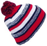 BWH Quality Striped Variegated Cuffed Hat W/Large Pom (One Size) - Navy/Red