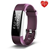Fitness Tracker, Juboury Slim Heart Rate Smart Bracelet Wearable Pedometer Touch Screen Activity Tracker Fitness Watch for Android and IOS Smart Phones (Purple)