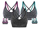 AKAMC Women's Removable Padded Sports Bras Medium Support Workout Yoga Bra 3 Pack,Large