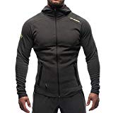 Men's Gym Workout Hoodie Jacket Fitted Training Bodybuilding Running Active Sweatshirts With Zipper Pockets Black L Tag XXL
