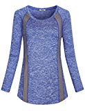 Hibelle Activewear Tops for Women, Womans Stripes Long Sleeve Yoga Exercise Running Gym Sports Shirts Simple Cotton Relaxed Fit Comfy Fashionable Comfort Tunic T-Shirt Blue L