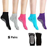 Laviesimple Yoga Socks Full Toe Non Slip Skid Pilates Barre Cotton Grips Sock with for Women 5 Pairs