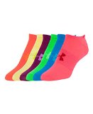 Under Armour Women's Liner No Show Socks (6 Pair), Brights/Assorted Colors, Medium