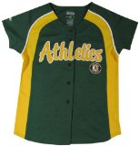 MLB Oakland Athletics Girl's Colorblocked Raglan Buttondown Jersey, Green, Small
