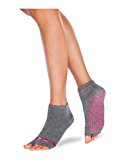 Tucketts Womens Yoga Socks, Toeless Non Slip Skid Grippy Low Cut Socks for Yoga, Pilates, Barre, Studio, Bikram, Ballet, Dance - Anklet Style (Moli Grey/Pink)