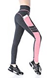 EAST HONG Women's Yoga Leggings Exercise Workout Pants Gym Tights (M, Gray/Pink)