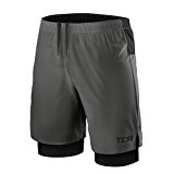 TCA Mens Ultra 2 in 1 Running Shorts with Inner Compression Short and Zip Pocket - Asphalt / Black, L