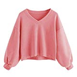 Crop Tops for Women Under 20 Dollars,Fashion Women Solid Casual Drop Shoulder Lantern Sleeve Sweatshirt Pullover Tops,Exercise & Fitness Apparel,Pink,XL