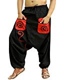 Sarjana Handicrafts Men's Cotton Pockets Harem Yoga Baggy Genie Hippie Pants (Free Size, Black)