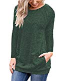 Halife Tunic Shirt with Pockets for Women Long Sleeve Basic Solid Casual Blouse Tops Green L