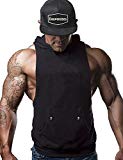 Daupanzees Men Gym Shirt Workout Solid Button Decor Hoodie with Kangaroo Pocket (Black L)