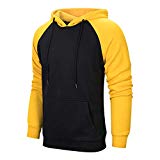 TOLOER Mens Hoodies Pullover - Contrast Color Casual Hoodie for Men - Sports Outwear Sweatshirts Black Yellow Small