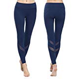 Women Yoga Pants Leggings with Mesh Compression Workout Gym Capri Navy Yoga Pants Hidden Pocket NK9-002 (XL, Navy)