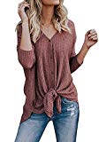 Chvity Womens Long Sleeve Henley Shirts Knit Ribbed Button Down Comfy Tops Blouses (Medium, Rust Red)