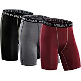 Neleus Men's 3 Pack Compression Short,047,Black,Grey,red,US M,EU L