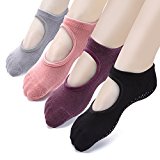 Yoga Socks Non Slip Skid Pilates Ballet Barre with Grips for Women Girls 4 Pack by Cooque