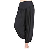 HOEREV Super Soft Modal Spandex Harem Yoga/Pilates Pants Black, Medium