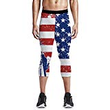 Queen Area Men's Compression 3/4 Capri Pants Workout Training Pants American Flag Running Sports Leggings S