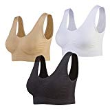 Lemef 3-Pack Seamless Sports Bra Wirefree Yoga Bra with Removable Pads for Women (X-Large, Black&White&Nude)