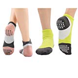 Women's Yoga Socks Non Slip Skid Ankle Toe Socks for Pure Barre Series Pilates Dance Sport (2 Packs) (Pink+Green, Shoes size 5-8)
