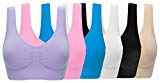ohlyah Women's Seamless Wire-Free Bra with Removable Pads (4XL:40DD 42DD 44D 46B 46C, 6 Pack:Black White Nude Blue Pink Light Purple)