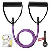 RitFit Single Resistance Exercise Band with Comfortable Handles - Ideal for Physical Therapy, Strength Training, Muscle Toning - Foam Padding Door Anchor and Starter Guide Included (Purple(15-20lbs))