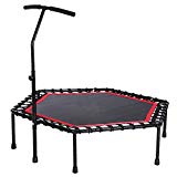 53'' Exercise Fitness Trampoline with Adjustable Handrail Handle Bar for Home Workout Cardio Training, Reinforced Covered Bungee Rope System – Max Limit 330 lbs (Red)
