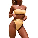 AMSKY Swimwear for Women Push Up,Women Bandage Bikini Set Push-Up Brazilian High-Cut Swimwear Beachwear Swimsuit,Men's Exercise & Fitness Apparel,Yellow 01,S