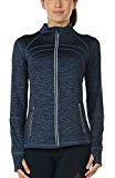 icyzone Women's Running Shirt Full Zip Workout Track Jacket with Thumb Holes (XL, Royal Blue)