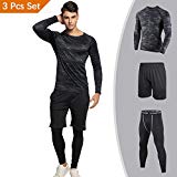 Niksa 3 Pcs Men's Workout Clothes Set with Compression Pants, Sweat-Wicking Shirt and Loose Fitting Shorts
