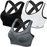 FITTIN Crossback Sports Bras Pack of 3 - Padded Seamless Med Support for Yoga Workout Fitness Removable Pads M