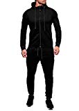 Men Outdoor Casual Sports Tracksuit Set Hoodie Sweatshirt Joggers Activewear (XXL, Black)