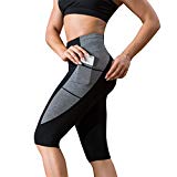 Rolewpy Women's Yoga Pants for Tummy Control High Waist Workout Running Capri Leggings with Side Pocket (Black Fitness Pants, Large)