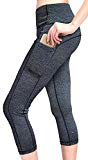 MYoga Women's Yoga Pants Workout Capri Leggings Running Tights w Side Pockets (M, Dark Gray)